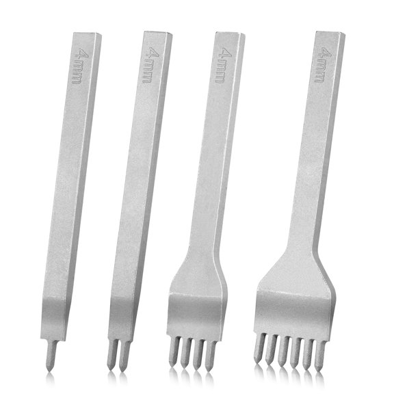 4Pcs 4mm 1 2 4 6 Prong Leather Stitching Hole Punch Set White Steel Diamond Lacing Chisel Tool