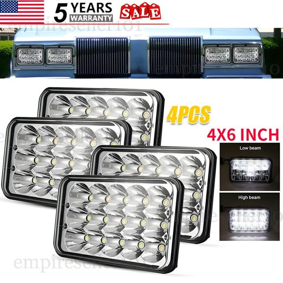 4Pcs 4x6 inch Square LED Headlights Hi/Lo Beam H4 For Oldsmobile Cutlass 1980-88