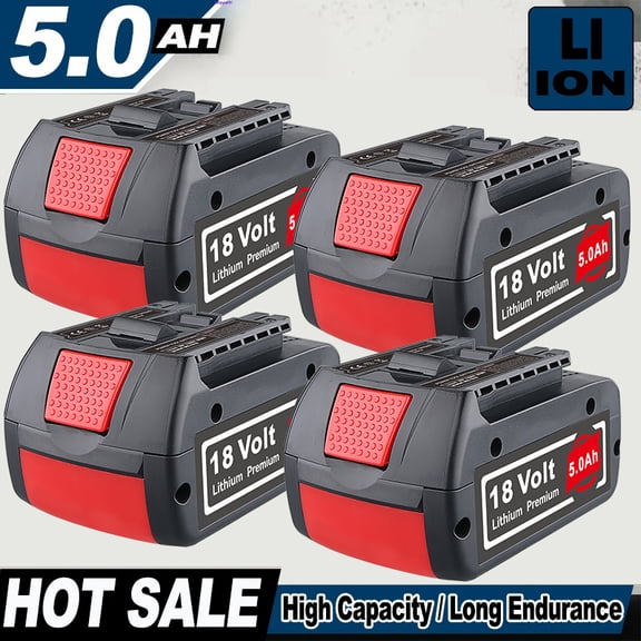 4Pcs 5.0Ah High-Output Replacement for Bsch 18V Battery BAT609 BAT618 BAT619G Upgraded Lithium-Ion Battery Pack with LED Compatible with Original 18 Volt Cordless Tools and Chargers