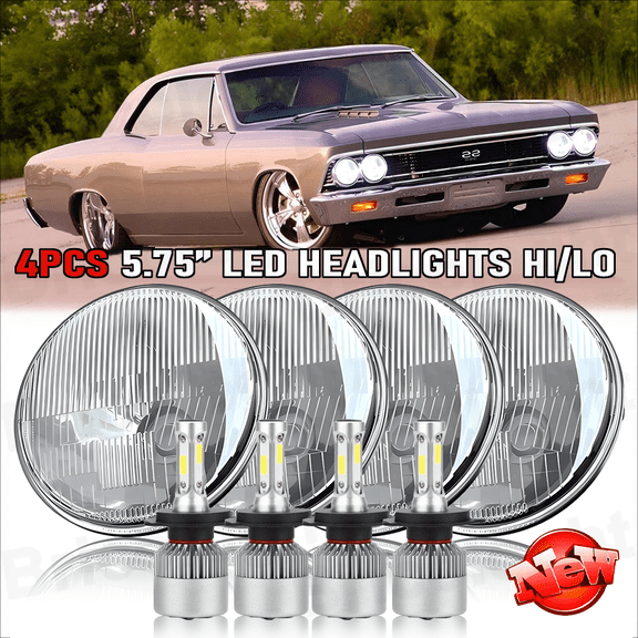 4Pcs 5-3/4" 5.75" White LED Headlights Hi/Lo Beam For Chevy Corvette Chevelle A+