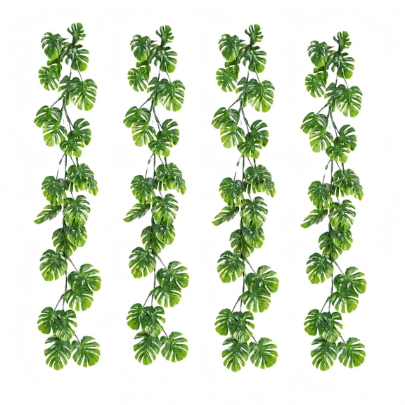 4Pcs 5.6FT Monstera Vines, Faux Tropical Palm Leaf Greenery Garland for Birthday Party, Fake Hanging Plants Outdoor Patio Decor