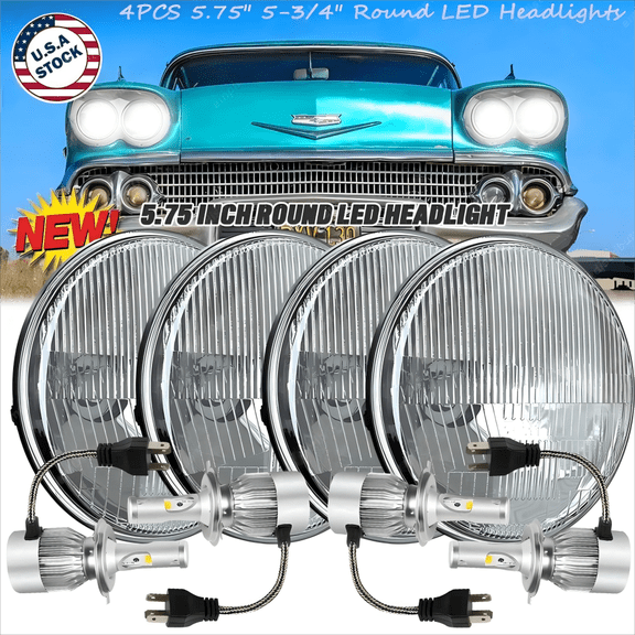 4Pcs 5.75" 5 3/4" LED Headlights Hi-Lo Sealed Beam For Chevy Impala El Camino US