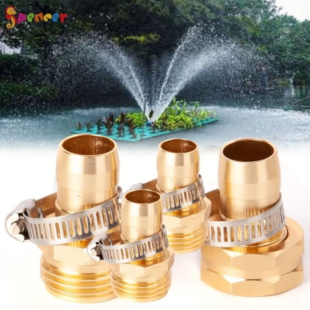 4Pcs 5/8 3/4Inch Brass Garden Hose Repair Mender Kit Water Hose End Mender Male Female Hose Connector Set with 4 Stainless Steel Clamp
