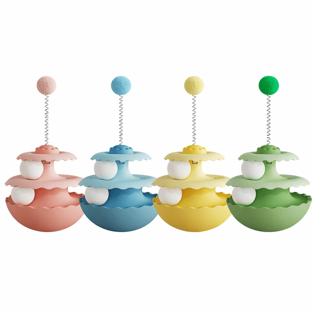 4Pcs 5.91Inch Interactive Cat Toy with Ball Track & Spring Bouncing Ball, Puzzle Cat Toys for Indoor Cats, Self Play Activity Toy for Exercise, Mental Stimulation & Boredom Relief