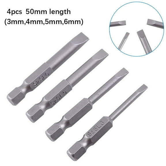 4Pcs 50Mm Slotted Screwdriver Bit 300Cmm-6Mm Magnetic Flat Head 1/4In Hex Shank