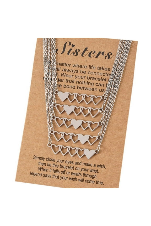 4Pcs/5Pcs Sister Heart-shaped Short Necklaces Stainless Steel Best Friend Necklace Suitable for 4 Sisters or 5 Sisters