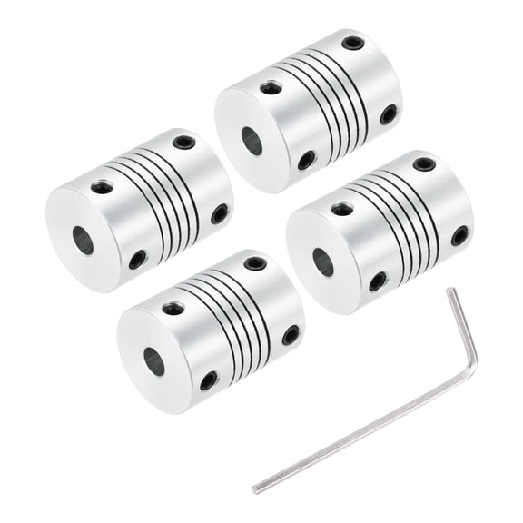 4Pcs 5mm to 5mm Aluminum Alloy Shaft Coupling L25xD19 Flexible Coupler Beam Stepper Motor Joint Connector Silver