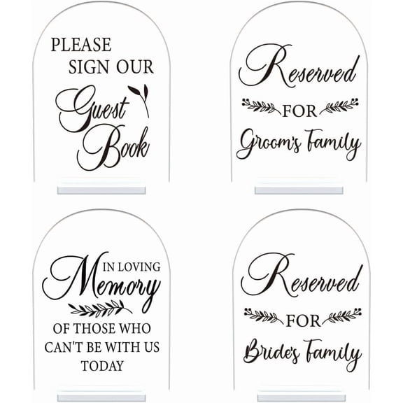 4Pcs 5x7 Inch Acrylic Wedding Signs with Stands Clear Acrylic Wedding Reception Signs Please Sign Our Guestbook Sign Reserved Sign for Wedding Ceremony Reception Party Decor colorful
