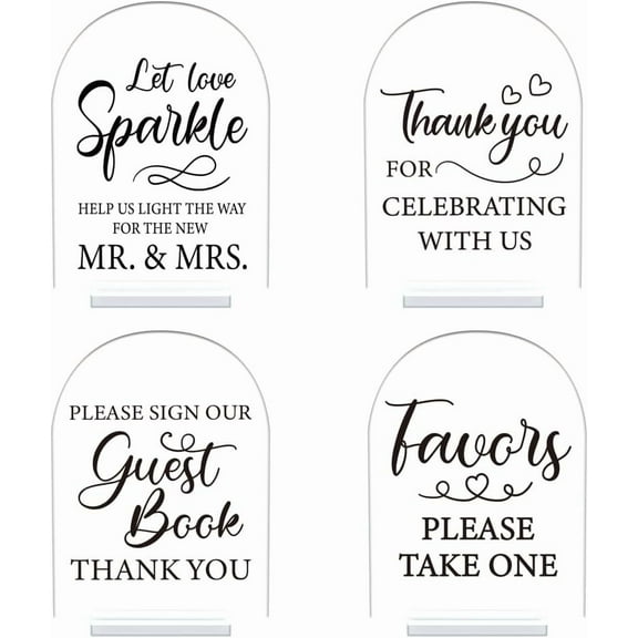 4Pcs 5x7 Inch Acrylic Wedding Signs with Stands Clear Acrylic Wedding Reception Signs Please Sign Our Guestbook Sign Thank You Sign for Wedding Ceremony Reception Party Decor 1set