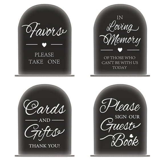 4Pcs 5x7 Inch Acrylic Wedding Signs with Stands Black Acrylic Wedding Reception Signs Guest Book Sign Gifts and Cards Sign Loving Memory Sign Favors