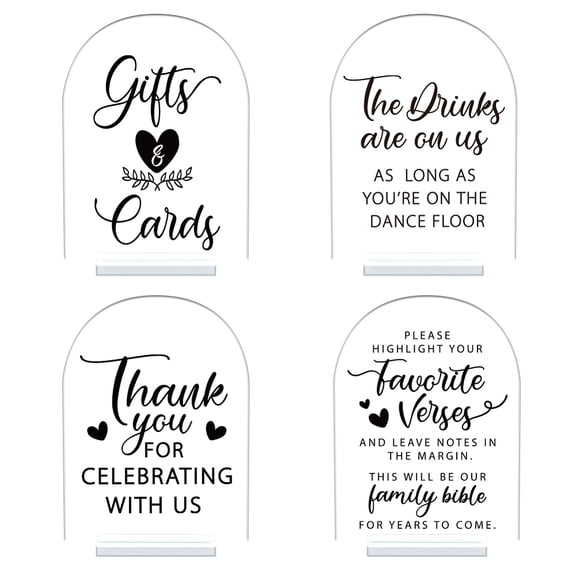 4Pcs 5x7 Inch Acrylic Wedding Signs with Stands Clear Acrylic Wedding Reception Signs Cards and Gifts Sign DIY Thank You Sign Drinks Sign