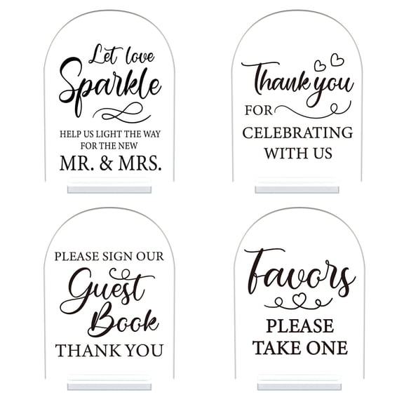 4Pcs 5x7 Inch Acrylic Wedding Signs with Stands Clear Acrylic Wedding Reception Signs Please Sign Our Guestbook Sign Thank You Sign for Wedding