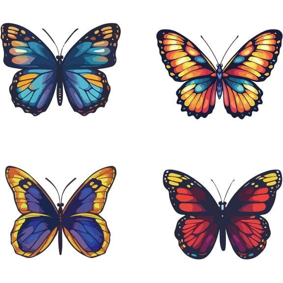 4Pcs 6.3" Butterfly Window Sticker Plastic PVC Waterproof Anti-Collision Reusable Static Round Spring Butterflies Insect Glass Sliding Door Decals Cling for Avoid Bird Home Office Decor for DIY