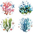 thumbnail image 1 of 4Pcs 6.3 Inch Coral Window Clings Decoration Underwater Seaweed Starfish Seashell Removable Static Sliding Door Glass Window Decals Alert Sticker for Stop Birds Strikes Home Decor 1set, 1 of 9