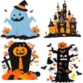 thumbnail image 1 of 4Pcs 6.3 Inch Halloween Window Clings Plastic PVC Holiday Ghosts Castles Pumpkins Tombstones Dead Tree Bats Spiders Mice Window Decoration Sticker, 1 of 7