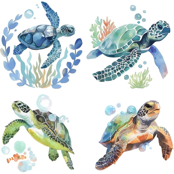 4Pcs 6.3" Sea Turtle Window Stickers Ocean Sea Animal Marine Life Coral Glass Decals Sliding Door Glass Anti-Collision PVC Alert Clings for Prevent Stop Birds Dogs Pets Strikes DIY