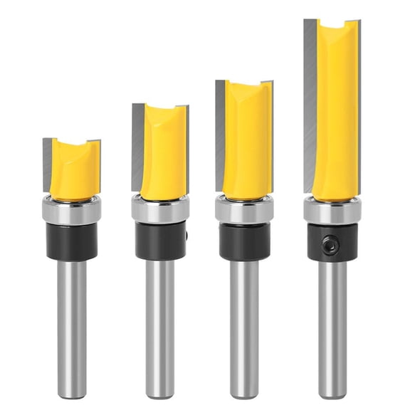4Pcs 6.35mm Shank Router Bit Pattern Flush Trim Blade Bearing 1/2" Straight End Mill Slotting Milling Cutter For Woodworking Dia 12.7mm