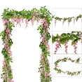 thumbnail image 1 of 4Pcs 6.6Ft/Piece Artificial Flowers Silk Wisteria Garland Artificial Wisteria Vine Rattan Silk Hanging Flower with 6 Shorter Strings for Home Garden Outdoor Ceremony Wedding Arch Floral Decor Pink, 1 of 7