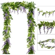 4Pcs 6.6Ft/Piece Artificial Flowers Silk Wisteria Garland Artificial Wisteria Vine Rattan Silk Hanging Flower for Home Garden Outdoor Ceremony Wedding Arch Floral DecorLight Purple