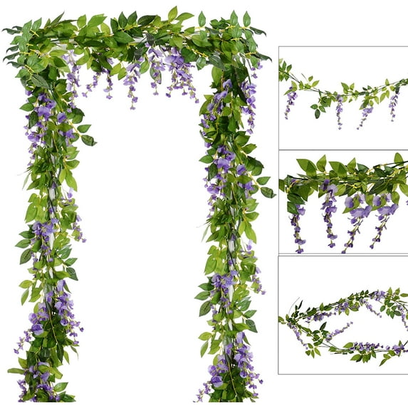 4Pcs 6.6Ft/Piece Artificial Flowers Silk Wisteria Garland-Artificial Wisteria Vine Rattan Silk Hanging Flower for Home Garden Outdoor Ceremony Wedding Arch Floral Decor (White)