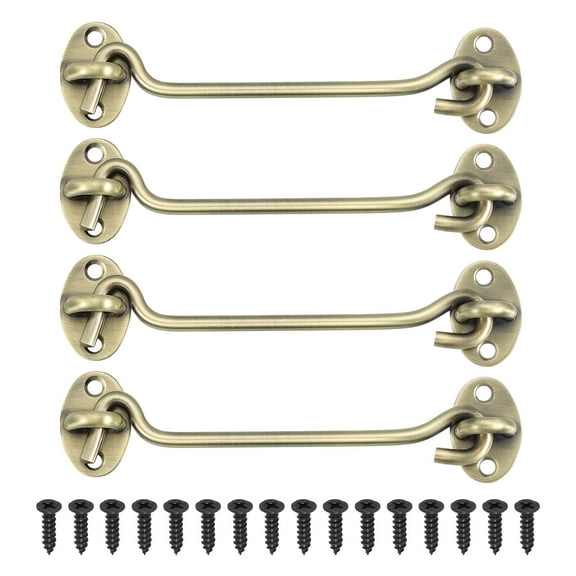 4Pcs 6" Hook and Eyes Catch Door Latch Locks, Stainless Steel Cabin Hooks Bronze