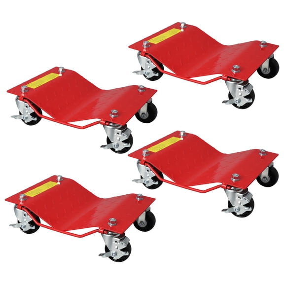 4Pcs 6000LBS Heavy Duty Car Dolly, Practical Wheel Skate Mover Cart for Automobile Motorcycle Trailer Moving, Red