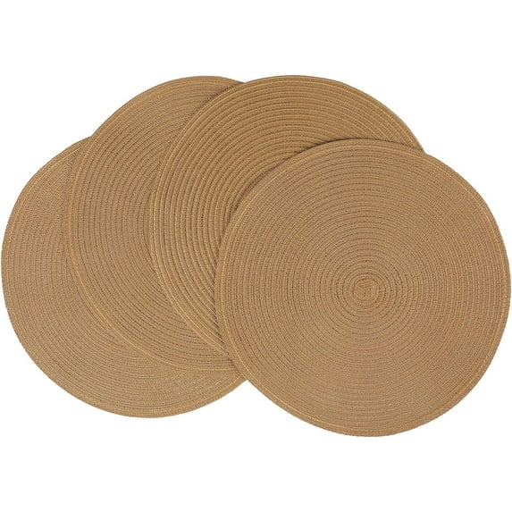 4Pcs/6Pcs/8Pcs Round Braided Placemats Washable Cotton Polyester Round Placemats for Kitchen Dining Table Round Table Mats, 15 inch