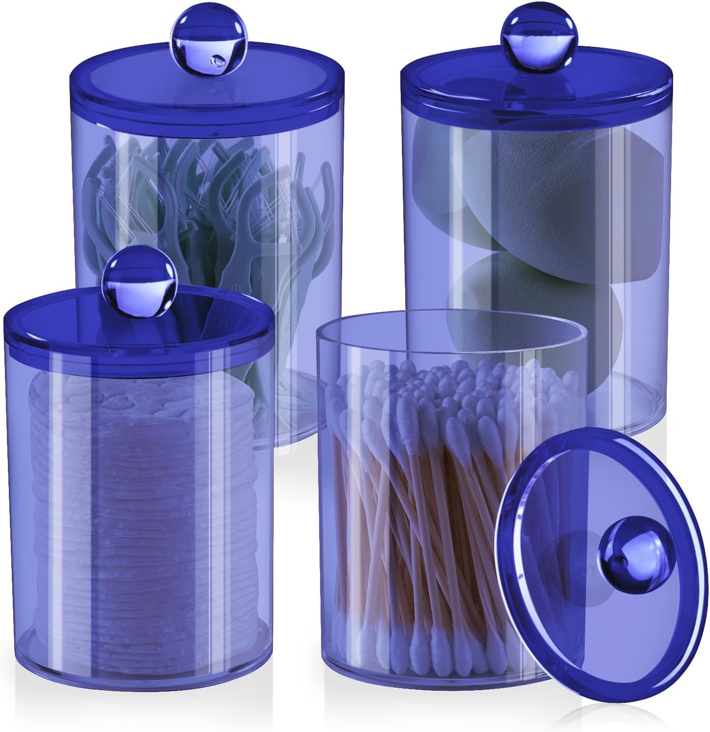 3-Pack Glass Apothecary Jars With Tray - Q-tip, Cotton Ball, Swab Holder, Bathroom Organizer