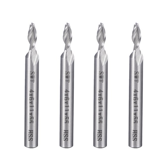 4Pcs 6mm Shank 4mm x 11mm Straight End Mill Cutter CNC Router Bits 2 Flute