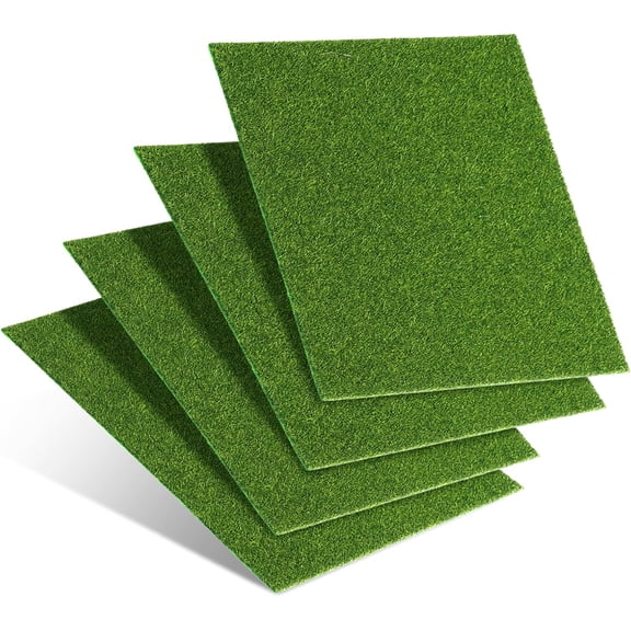 4Pcs 6x6 Inch Fake Grass Decor for Crafts, Premium Realistic Miniature Artificial Grass, Easy to Cut & Shape Artificial Turf for Mini Fairy Garden, Diorama