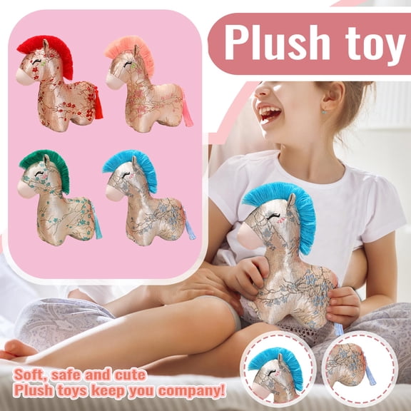 4Pcs 7.87Inch Cute Chinese Horse Stuffed Animals Plush for Birthday Easter 2026 New Year Zodiac Blessing Souvenir MascotGifts, Easter Basket Stuffers