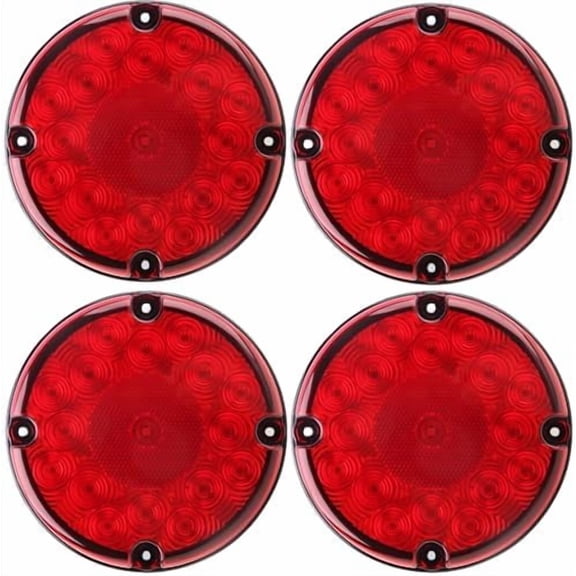 4Pcs 7" Inch Round Bus LED Tail Light Red 17 LED Truck Trailer RV Van 7 Inch Round School Bus Transit Vehicles Led Stop Turn Tail Brake Lights STT Lamps Sealed w/Inner Reflex Lens Waterproof 10V-30V