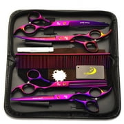 4Pcs 7'' Salon Barber stainless steel Scissors Shearing for Kids Adults Haircut Pets Grooming Fur clippers Dog Cat Pro Electroplated Haircutting with Free Comb+Bag CoastaCloud