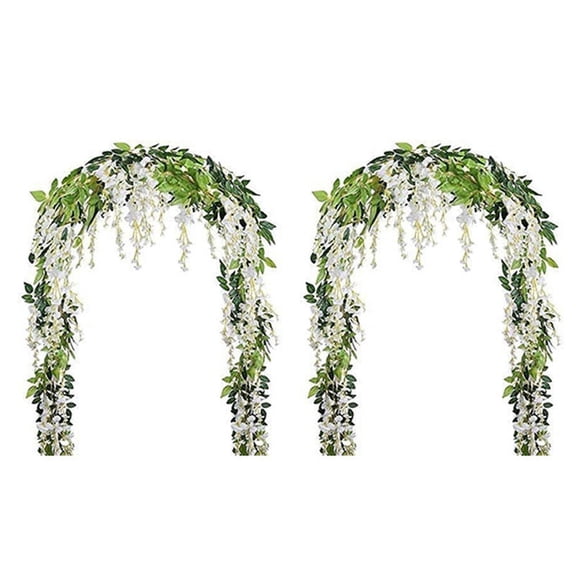 4Pcs 7Ft/Pcs Artificial Wisteria Vine, Flower Garland Wisteria Vine Rattan Hanging Flowers for Outdoor Ceremony,White,4 x Vine,Green&White