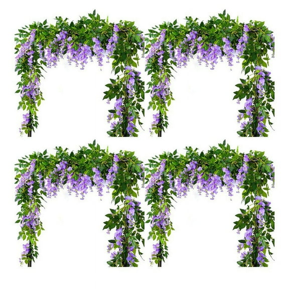 4Pcs 7Ft/Pcs Artificial Wisteria Vine, Flower Garland Wisteria Vine Rattan Hanging Flowers for Outdoor Ceremony,