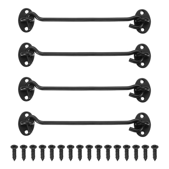 4Pcs 8" Hook and Eyes Catch Door Latch Locks, Stainless Steel Cabin Hooks Black