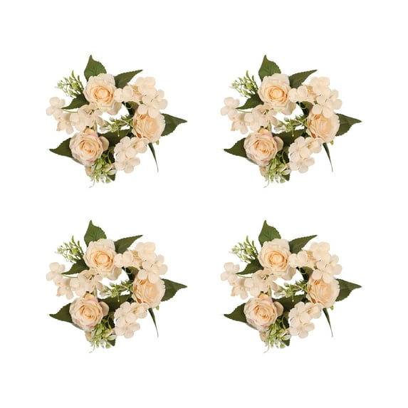 4Pcs 8" Tabletop Mini Wreath Bulk Supply, Wedding Rose Candle Rings Wreath Small Artificial Floral Wreath With Roses and Lilies Flowers Candle Holders Garland for Centerpiece Party Decoration, B