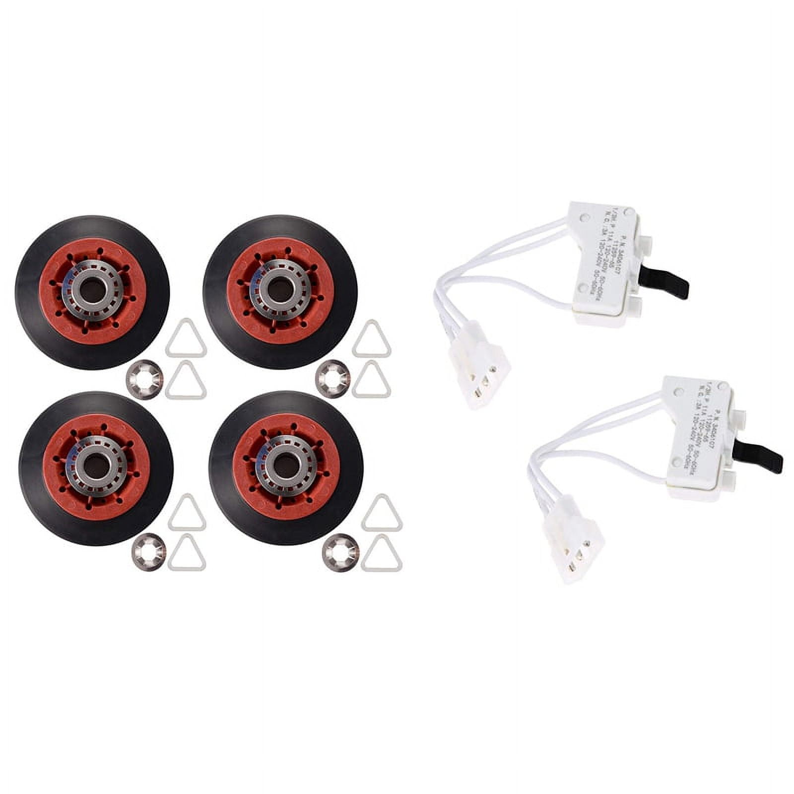 4Pcs 8536974 Dryer Drum Roller & ​2Pcs for 3406107 Dryer Door Switch Assembly Replacement Par