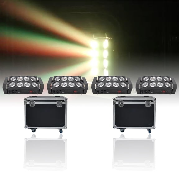 4Pcs 8X10W Led Spider Light, DMX512 Sound Controller LED Moving Head With 1 Flycase for DJ Nightclub Christmas Party