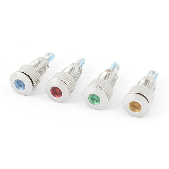 4Pcs 8mm Mounted Thread DC 12V Red Green Yellow Blue Indicator Light Set