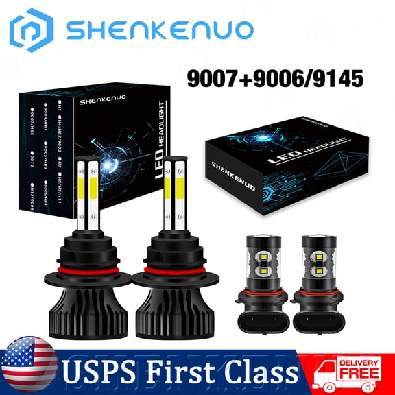 4Pcs 9007 9145 LED Headlight & Fog Light Combo Bulbs For Ford F-150 1997-2003