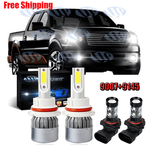 4Pcs 9007 9145 LED Headlight & Fog Light Combo Bulbs For Ford F-150 1999-2003