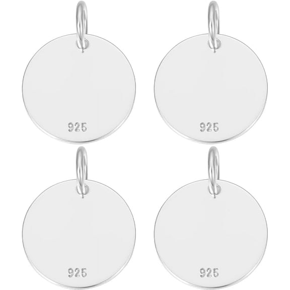 4Pcs 925 Sterling Silver Pendants Flat Round Charms with Jump Rings with 925 Stamp Silver 12x0.6mm Hole: 3mm