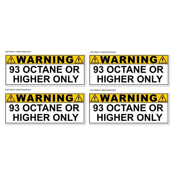 4Pcs - 93 Octane or Higher Gas Gasoline Fuel Tank Warning Label Vinyl Sticker Decal 3"