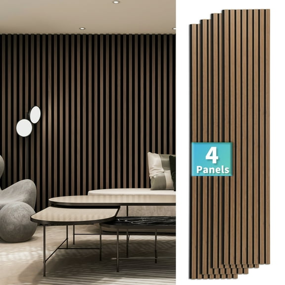 4Pcs 93" x 12" Wood Slat Acoustic Wall Paneling for Modern Interior wall Decor,MDF Accent Wooden Wall Panels,31 Sq.ft,Deep Walnut