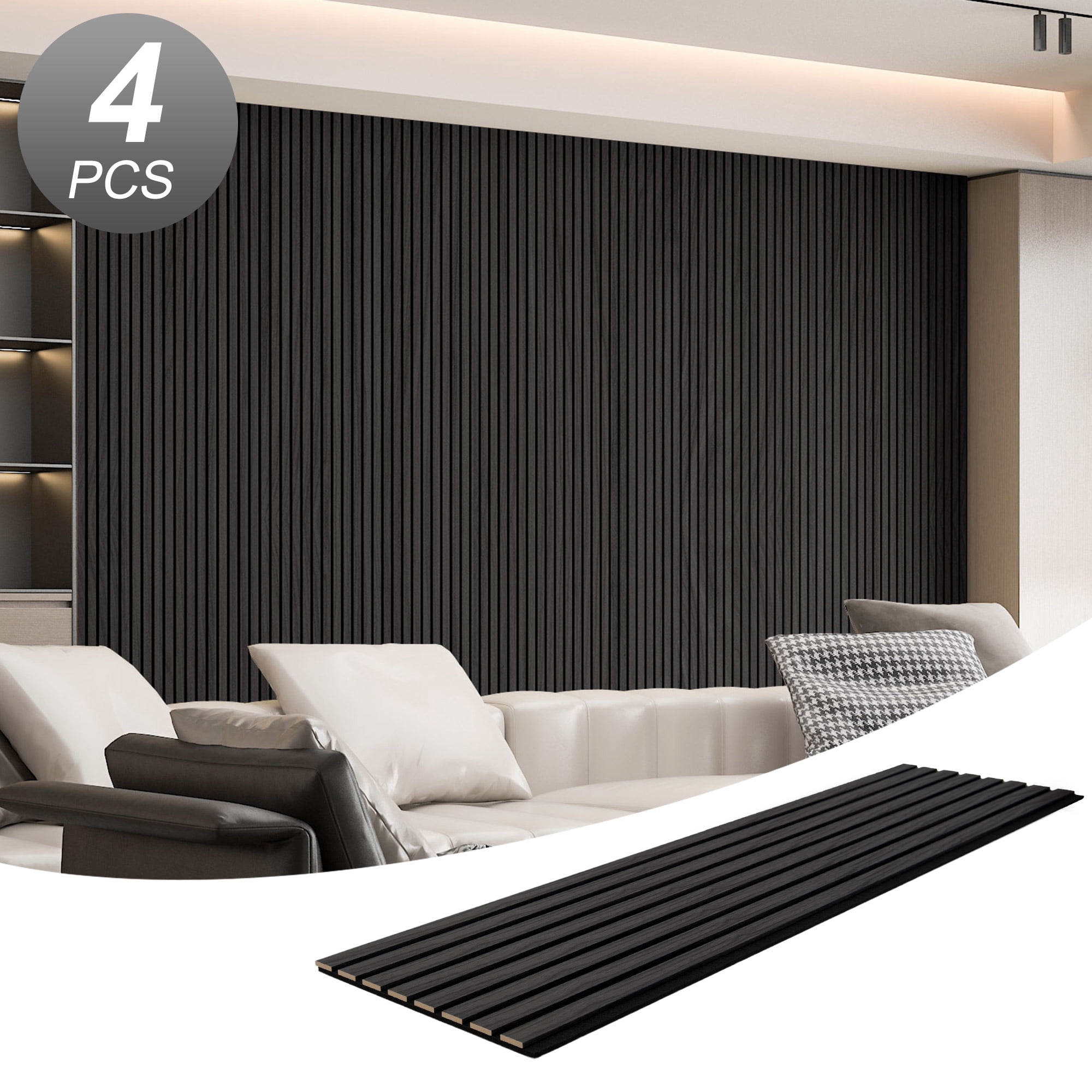 4Pcs 93" x 12" Wood Slat Acoustic Wall Paneling for Modern Interior wall Decor,MDF Accent Wooden Wall Panels,31 Sq.ft,Gray Oak