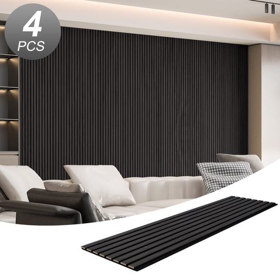 4Pcs 93" x 12" Wood Slat Acoustic Wall Paneling for Modern Interior wall Decor,MDF Accent Wooden Wall Panels,31 Sq.ft,Gray Oak