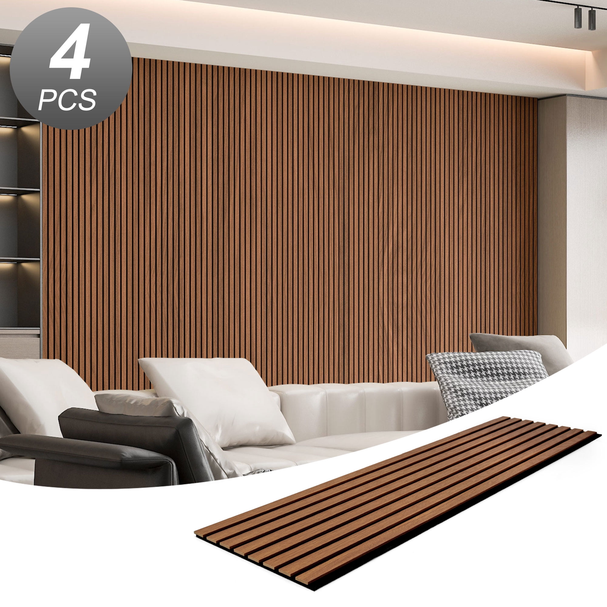 4Pcs 93" x 12" Wood Slat Acoustic Wall Paneling for Modern Interior Home Decor,MDF Accent Wooden Wall Panels,31 Sq.ft,Walnut