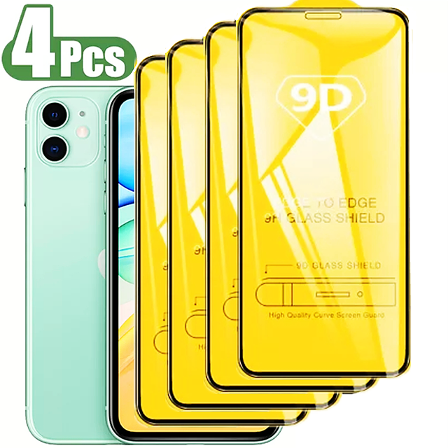 4Pcs 9D Tempered Glass for IPhone 13 12 Mini 11 Pro Max Screen