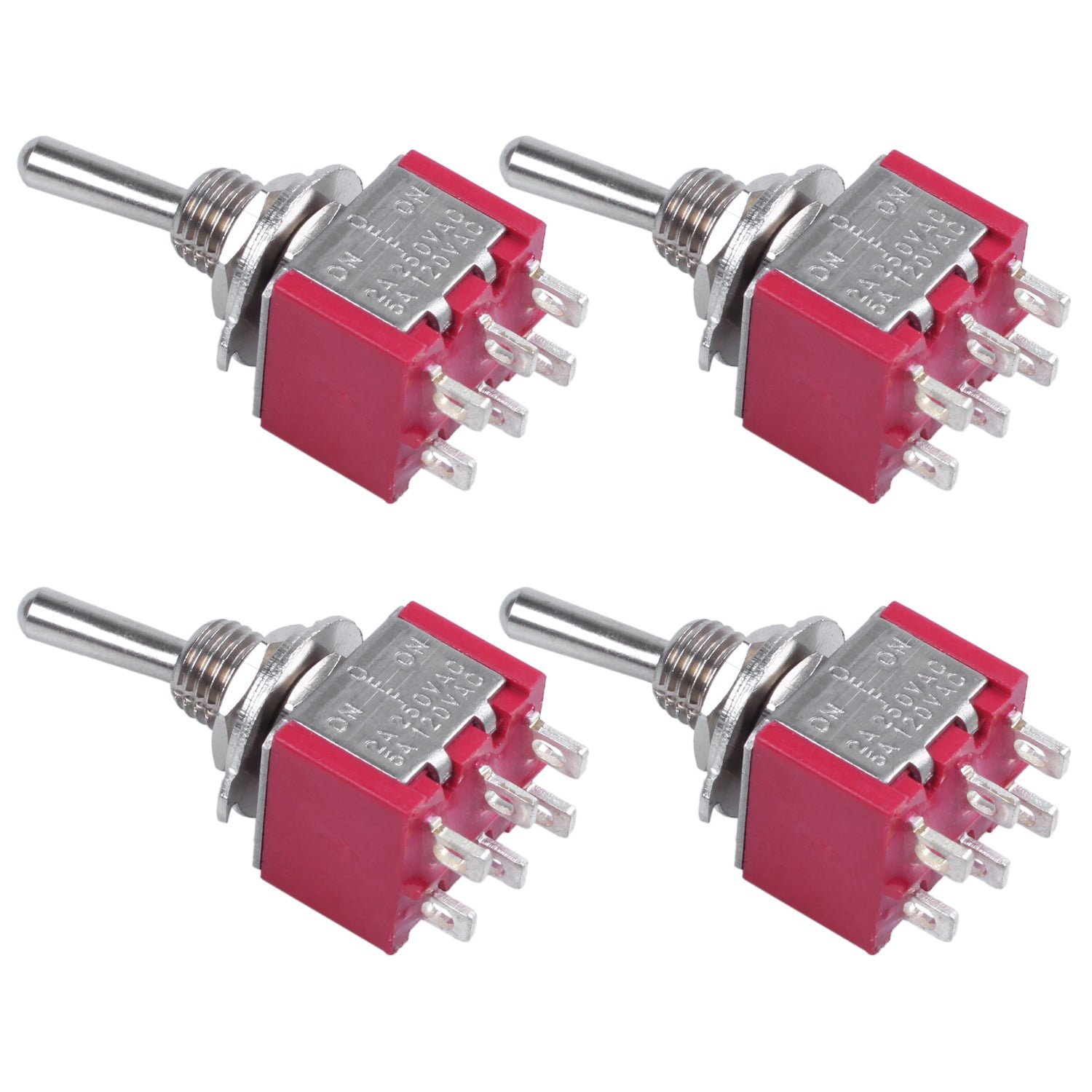 4Pcs AC 250V 2A 120V 5A 6 Pin Terminals ON/Off/ON DPDT Toggle Switches ...